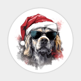 Magical Christmas Golden Retriever in the snow: cute four-legged friend with festive hat Magnet